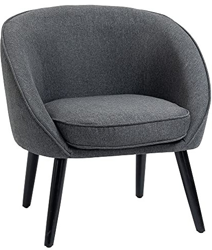 HOMCOM Loungesessel Cocktailsessel Wohnzimmerstuhl Bürostuhl Polsterstuhl für Wohnzimmer, Schlafzimmer, Kinderzimmer, Esszimmermodern mit Leinen-Optik Holz Grau 71 x 65 x 75 cm