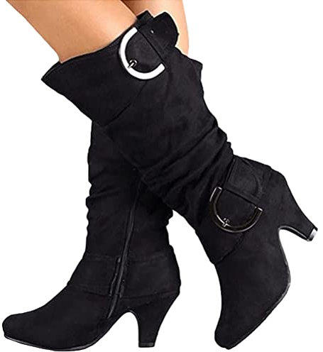 Onsoyours Damen Hohe Stiefel Lange Stiefel Wildleder Boots High Heels Sexy Herbst Winter Mode Elegant Chic Schuhe Schwarz 44 EU