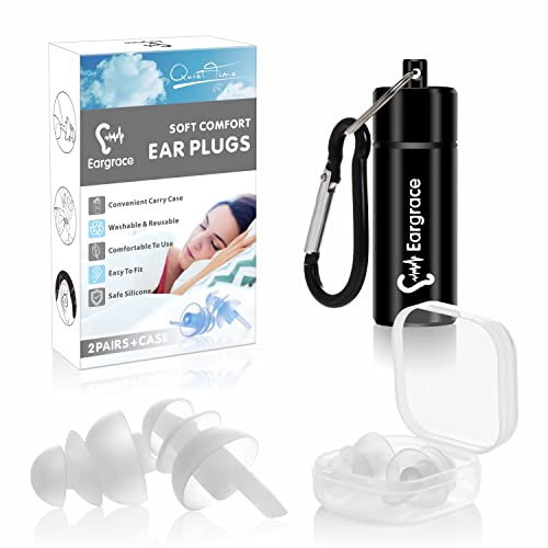 Tapones para los oídos para dormir 2 pares - SNR 32dB Tapones para los oídos con reducción de ruido, tapones reutilizables de silicona suave para dormir, roncar, viajar, estudiar, trabajar