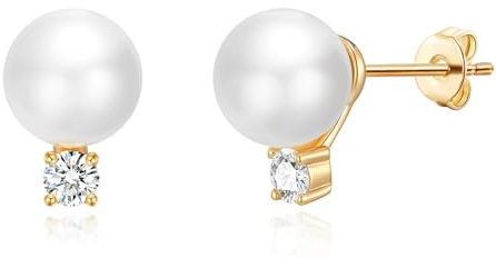 Philip Jones 18k Gold Plated Round Shell Pearl Earrings Created with Zircondia® Crystals