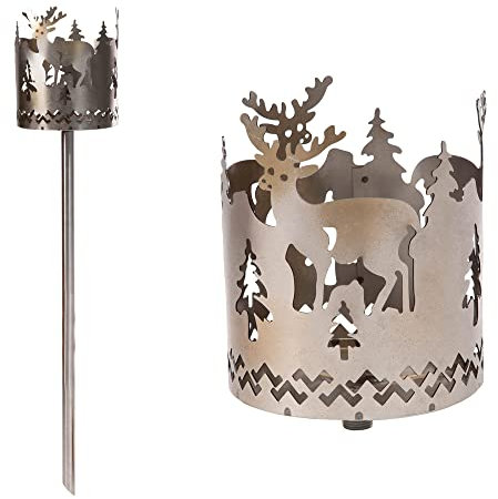 Novaliv Torcia da giardino per esterni, motivo cervo – lampada da giardino – trucioli di legno con cera – Torcia svedese a pellet a colonna di fuoco, fiaccola di cera