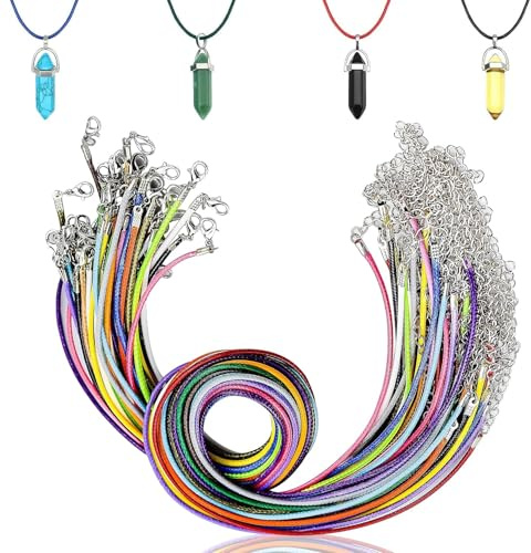 60 PCS Necklace Cord Colorful, Waxed Necklace Cord with Lobster Clasp, Leather Braided String Cord, Adjustable Braided Necklace Rope for Jewelry Making, DIY Necklace Bracelet Pendants