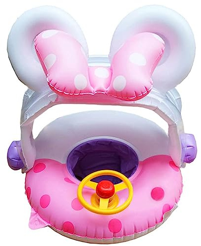 Arcimatto Baby Swimming Pool Floats with Removable Sun Protection Canopy, Cute Inflatable Raft with Seat and Handle, No Flip Over Kids Infants Boat Swim Ring for Toddlers 6-36 Months (Pink Mouse)