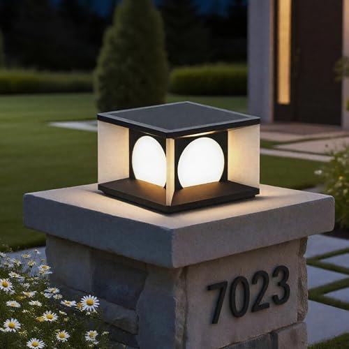 PTOUG Outdoor Post Cap Lights, IP65 Waterproof Stainless Steel External Column Light, 9.8 × 7.9 Modern Luxury Pillar Lights Matte Black Post Lantern for Gardens,Yards,Balconies,Passages or Entrances