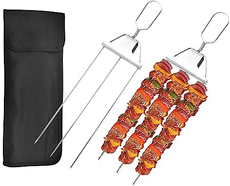 Lot de 2 brochettes à 3 voies, brochettes en métal pour grill, accessoires de barbecue, viande, poulet, légumes, barbecues d'extérieur