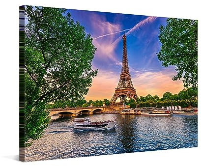 PICANOVA – Leinwandbild 120x80cm Eiffelturm Paris – Leinwanddruck – Wandbild Kunstdruck Auf 2cm Holz-Keilrahmen Für Schlaf- Und Wohnzimmer Wanddekoration – Bild auf Leinwand