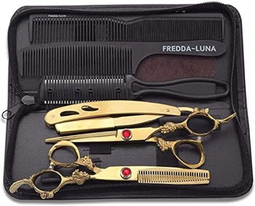 Friseurscheren-Set, Professionelles Friseurscheren-Set Mit Effilierschere, Kamm Und Clips Aus Edelstahl, Für Männer Und Frauen, Heimsalon, Antike Vintage-Haarstyling-Schere,HaoAMZ