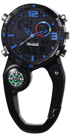 Silverora Taschenuhr Karabiner Uhr Multifunktionsuhr: Leuchtende Leicht Outdoor Analoge Quarzuhr mit Clip on Tageskalender Wecker Fob Uhren Schwesteruhr mit Stoppuhr Geschenke für Damen Herren Blau