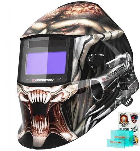 ARCCAPTAIN Welding Helmet Auto Darkening, 1/1/1/1 True Color Welding Hood, 4 Arc Sensor 1/25000s Response Time Solar Powered Weld Hood Helmet, HSH-S800-Warrior