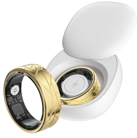 findtime Smart Ring Fitness Tracker for Men Women Fitness Ring Pedometer Heart Rate Blood Oxygen Sleep Monitor Activity Trackers for Sports Time, Distance, Calories Compatible with Android iOS, Gold