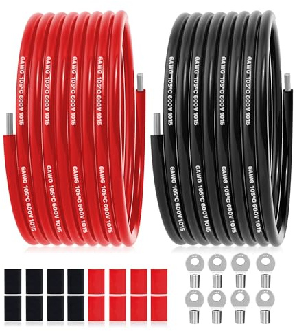 13,5 mm² - 6 AWG PVC elektrisk kabel 20 m elektrisk tråd (10 meter svart och 10 meter röd) förtennad koppar hög temperatur för solpaneler, hushållsapparater, fordon etc.