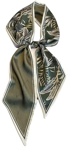 GIMIRO Satin Seidenschal 148 x 13,5 cm Krawatte Double Layer Bund für Blazer, Mantel, Kleid (44# Olive Green Leaf)