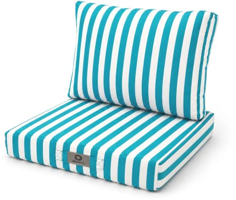 deco arts Cuscini da Esterno Impermeabili per Poltrona e Divano Giardino, Set 2 Pezzi Seduta 60x60 + Schienale 60x35 cm, Tessuto 270 g/m², Righe Turchesi
