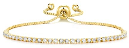 Philip Jones 18k Gold Plated 2mm Adjustable Tennis Bracelet Created with Zircondia® Crystals