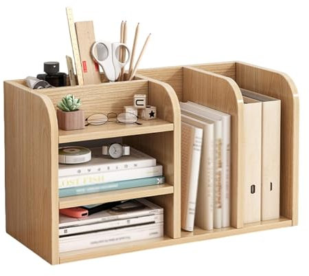 Schreibtisch-Bücherregal aus Holz mit 1 versteckten Ablagefächern, Schreibtisch-Organizer und Aufbewahrung, freistehende Regale, Arbeitsplatte, Bücherregal, Aufbewahrungsregal für Zuhause, Büro oder