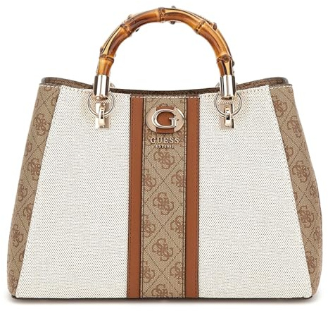 GUESS Women KERIMA Bamboo Girlfriend STCHL Hand Bag, Natural/Latte Logo