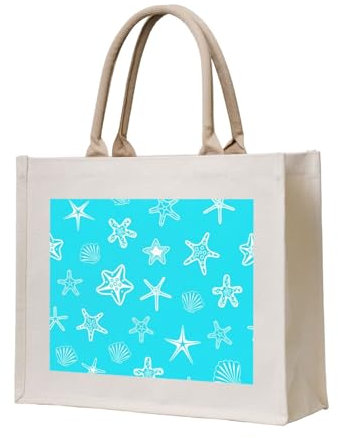 YWSOTRE Muscheln Seesterne Blau, Tragetasche Canvas-Tasche Einkaufshandtasche Einkaufstüten, Mehrzweck-Schultertaschen
