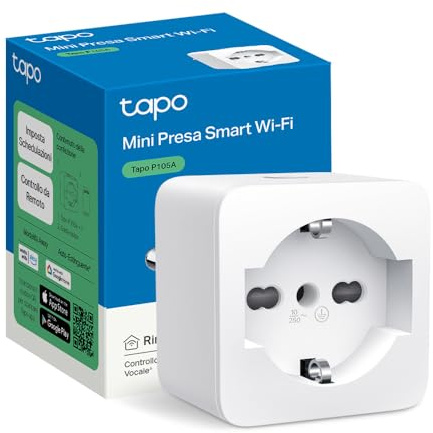 Tapo Presa Smart Italiana, WiFi Intelligente, Timer per Presa Elettrica, Controllo Vocale, Funziona con Alexa, Controllo Remoto Tramite APP, Tipo L fino a 10A, Tapo P105A
