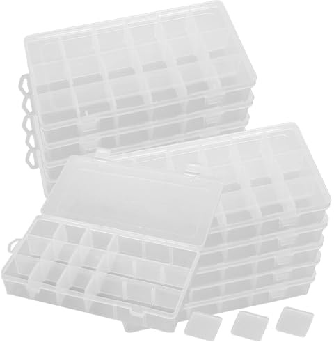 ZOENHOU 10 Pack 18 Grids Plastic Bead Storage Box, Clear Stackable Craft storage Boxes with Adjustable Dividers, Removable Plastic Storage Organiser for Earring Jewelry