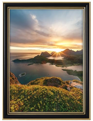 RAWWEST.BIS Holz Bilderrahmen 21x29,7 cm Glamour Fotorahmen Schwarz-Gold | DIN A4 Holzrahmen mit Furnierung, Plakatrahmen mit Plexi Acrylglas, Rahmen für Bilder Poster Fotos Puzzles, Posterrahmen