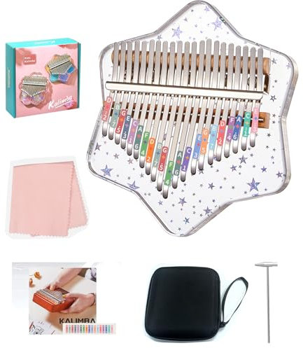 Kalimba 21 Tasten Mbira - Acryl Daumenklavier für Kinder & Erwachsene, mit EVA Tragetasche, Stimmhammer, Notizaufklebern, Anleitung