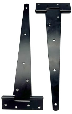 2PK Black Tee Hinges 12 (300mm). T-Hinges for Garden Gates, Sheds and Doors. Japanned Corrosion and Weather Resistant External Hinge Pack.