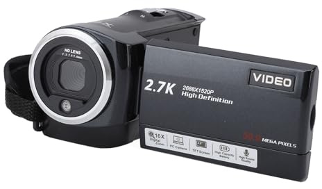 Cuifati Videocámara Videocámara 2.7K QHD 50MP Youtube Vlogging Cámara Cámara Web con Zoom Digital 16X Videocámaras con Pantalla de Rotación de 270 Grados con Baterías Grabación Mientras