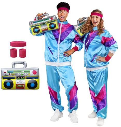 Funnlot Funlot 80er Jahre Outfit Damen Herren - 6pcs KostüM 80er Jahre 80er Trainingsanzug KostüMe für Erwachsene Fasching Karneval KostüM Damen Paar Retro Jacke 80er Jahre Accessoires L