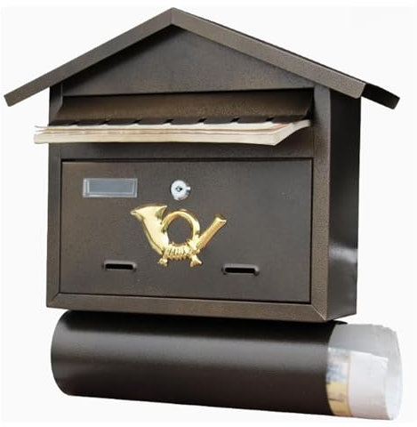 YKHAUPD Post Box, Postkasten, Wandbriefkasten, Wandbriefkasten aus Eisen, Retro-Briefkasten mit Zeitungsröhre, Großes Fassungsvermögen, Geeignet für Familien, Unternehmen und Schulen(Bronze)