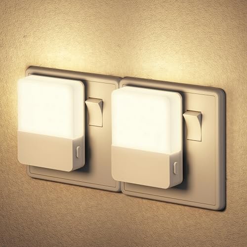 JandCase Night Light Plug in Wall 2 Pack, Dusk to Dawn Sensor, Brightness Adjustable, 3000K Warm White, for Hallway Bedroom Bathroom Stair