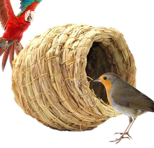 Vogelnest – Naturstroh, 12 cm Durchmesser, 13 cm Höhe | Handgefertigtes Vogelhaus für Vögel, robust und langlebig | Atmungsaktives Strohnest, ideal zum Brüten und Ausruhen | Vogelkäfig-Unterschlupf, V