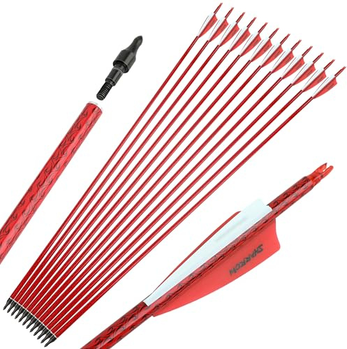 wolfman 30 Zoll Carbonpfeile für Bogenschießen Farbig Spine 500 Pfeile Carbon Zielpfeile Jagdpfeile mit 4 Zoll Federn Pfeile für Recurvebogen Compoundbogen