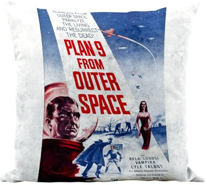 Fabulous Kissen aus Kunstleder, weiß, von Outter Space Altes Filmposter, Plan 9, Retro, Kinoposter, Vintage, 40 x 40 cm, Leder-Haptik, inkl. Bezug und Kissen