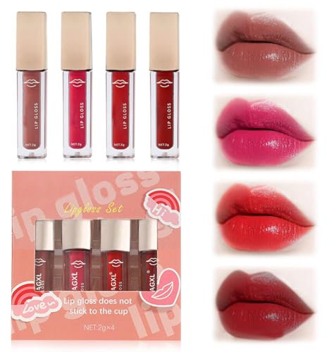Lip Gloss, Lucidalabbra a Specchio Idratante, Lucidalabbra Colorata, Trucco Brillante per Lle Labbra, Lucidalabbra Lip Oil Set, Gloss Labbra Olio Labbra per Labbra Secche e Screpolate,4 Pezzi