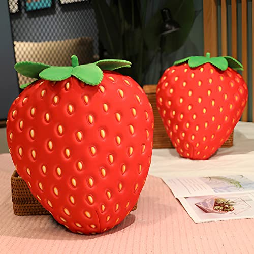Dandelionsky Strawberry Pillow 38cm Decorative Cute Throw Pillow Soft Plush Strawberry Shaped Cushion Novelty Plush Backrest Pillow Comfortable Sleeping Cushion for Bedroom Sofa Couch Living Room