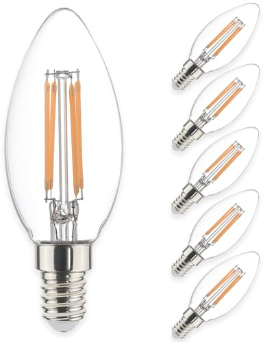 SYLVANIA LED Kerze E14 Warmweiß | Dimmbar | 40W Glühbrine Ersatz | 470 Lumen | 2700K Filament Leuchtmittel | 6er Pack