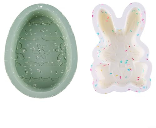 LVYXON Juego de herramientas de silicona para hornear de Pascua, moldes antiadherentes con forma de conejo y huevo, moldes resistentes a altas temperaturas para pasteles, pan, chocolate, pastelería