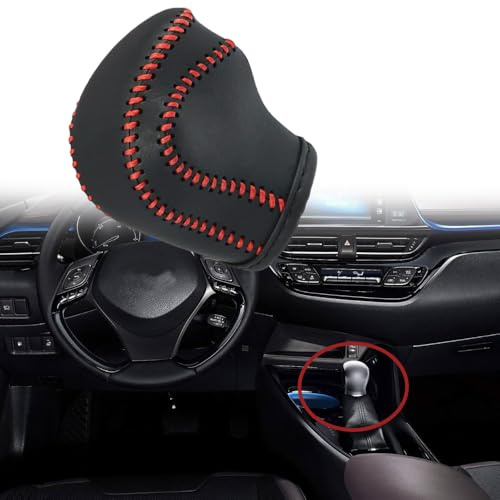 Kacepar Funda para palanca de cambios de coche, funda de pomo de cuero, funda para palanca de cambios DIY compatible con Toyota C-HR 2017-2021, hilo rojo