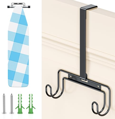 WAYASI Soporte tabla planchar, soporte para tabla de planchar, colgador tabla planchar puerta, gancho para tablas de planchars, soporte plancha puerta, Apto para lavanderías (negro)