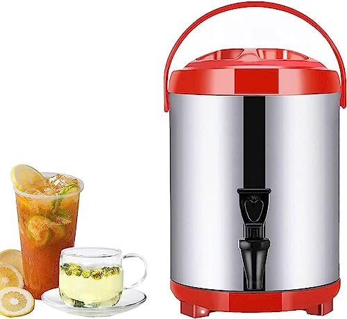 SZPLLZY Boilerwärmer Kaffeekanne Edelstahl Heißwasserkessel Spender mit Deckel und Zapfhahn, Milchteeeimer Isolierfass für Heißwasser oder Getränke/Rot/8L
