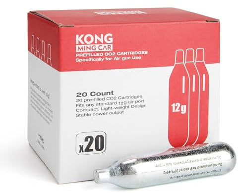 KONG MING CAR CO2-kapslar, högkvalitativ CO2-patron med tryckgas och stålhölje, oljefri och läckagesäker design för pneumatiska enheter och tillbehör (8g/12g) (12g20p)