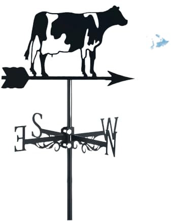 Dekorative Wetterfahne aus Metall mit Kuh-Motiv, für den Garten, als Gartenpfahl, Wetterfahne aus Edelstahl, Windpark-Szene – A||Bison, B-Kuh, B-Kuh