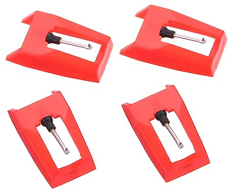 Grammophon Tonabnehmer Ersatznadel für Stift Rot 4 Stück | Kunststoff und Aluminium, Drehbar Ausgeführt, Passend für Phonographen und Plattenspieler