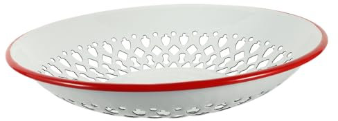 Mobestech 1pezzi Cestino Scolapiatti Smaltato Rosso Incavo Per Frutta e Verdura Vassoio Drenante Resistente Per Cucina e Negozio Design Stile Cinese Uso Domestico e Commerciale