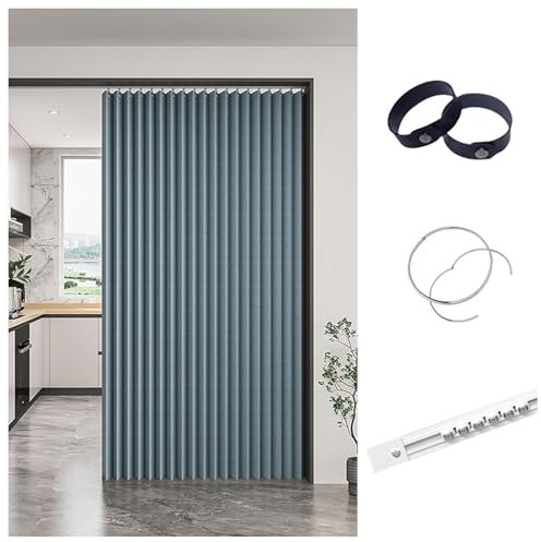 Tenda per porta senza trapano, tenda oscurante per finestre e porte, scorrevole, antipolvere per armadi, blu, 100 x 200 cm