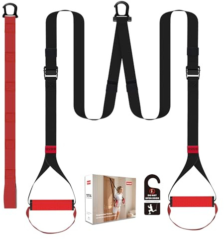 OUUO Suspension Straps Trainer for Home Gym – Integrated Door Anchor for 1-Second Setup, All in One Bodyweight Resistance Straps for Indoor & Outdoor Fitness Training System