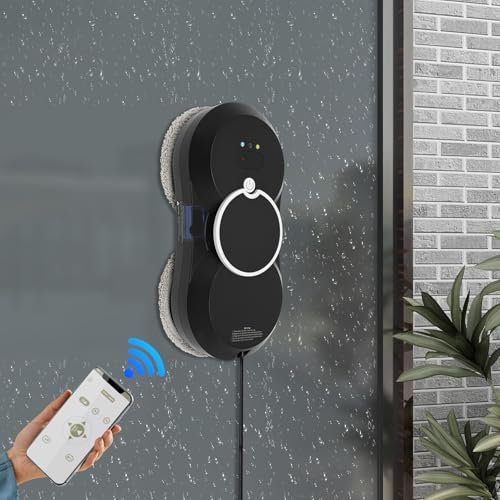 QUIOTUIR Robot Lavavetri 2800pa con 10 tamponi Pulizia e Telecomando Robot Rondella di Vetro Automatica Batteria Inclusa Navigazione Intelligente per Pulire Finestre e Porte Vetrate