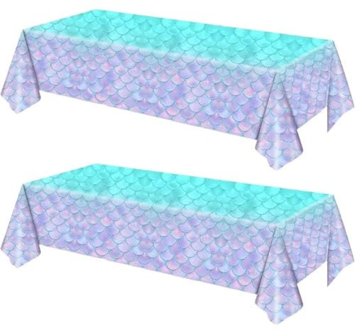 HiyyFloy 2 Tovaglie a Forma di Sirena per Feste di Compleanno per Ragazze sotto Il Mare, Tovaglie a Tema Principessa per Baby Shower, Prime Decorazioni, Tovaglie Rettangolari