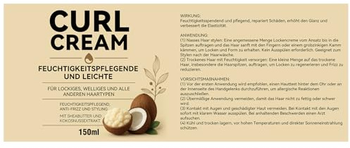 Curling Cream Traumlocken, Lockencreme Lockenpflege, mit Kokosöl und Sheabutter, Definierende Naturlocken, Reduziert Frizz, Glänzende Textur