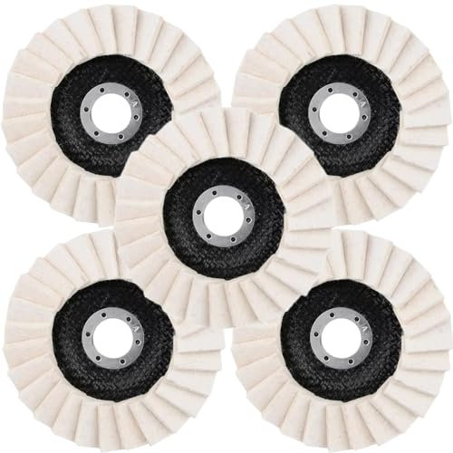 5 Stück Polierscheibe 125mm x 22mm, Wollfilz Polierscheiben für Polieraufsatz Winkelschleifer, Filz Glanz Schwabbelscheibe, Polierpad Flex für Schleifen und Polieren von Glas Holz Edelstahl Marmor